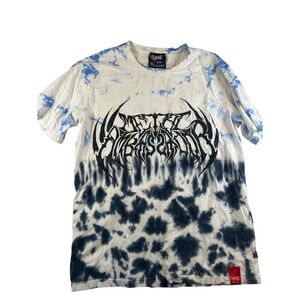 Shibori Threads Goth Metal‎ Graphic T Shirt Tie Dye Blue Black White XXL